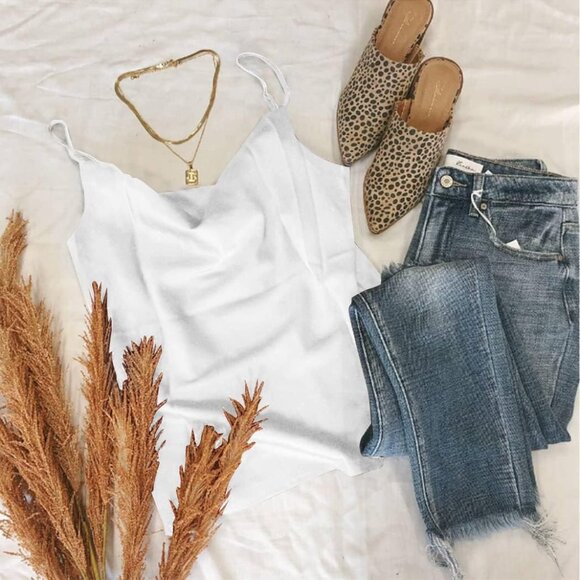 Elegant Satin Cami Tank Top with Draped Front & Cut-Out Back - Women’s XX-Large - Picture 4 of 4